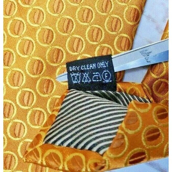 Uptown U Gold Men Gold Bubble Design Hand Made Fiber Brown Stripe Inset Necktie - Picture 10 of 12